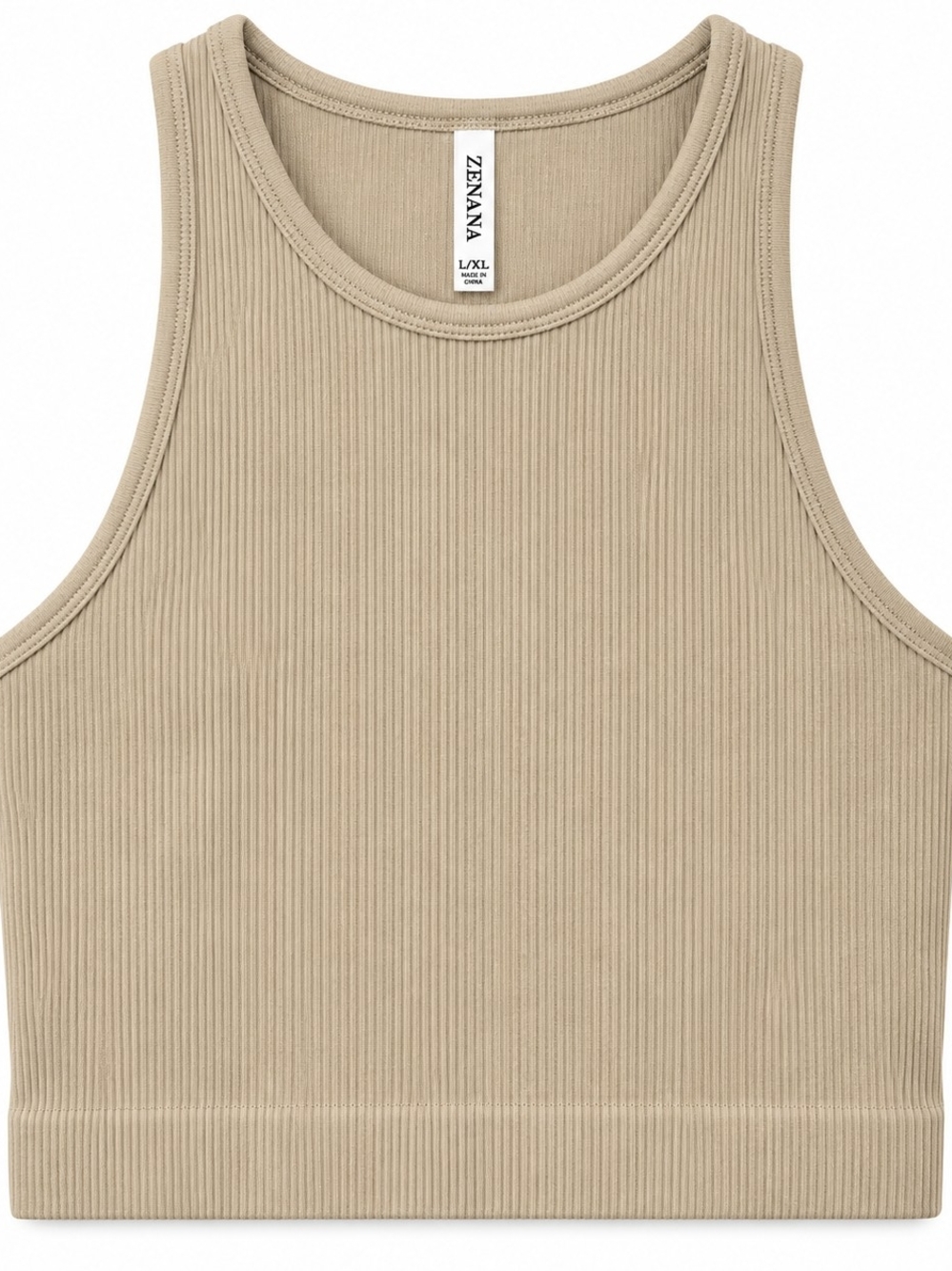 Zenana Ribbed Cropped Tank Top/Brami in Sand Beige